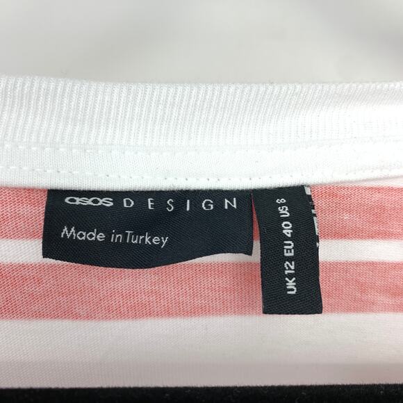 ASOS DESIGN Women's Red White Rugby Stripe Oversized Long Sleeve T-Shirt Top 8 - Picture 5 of 6